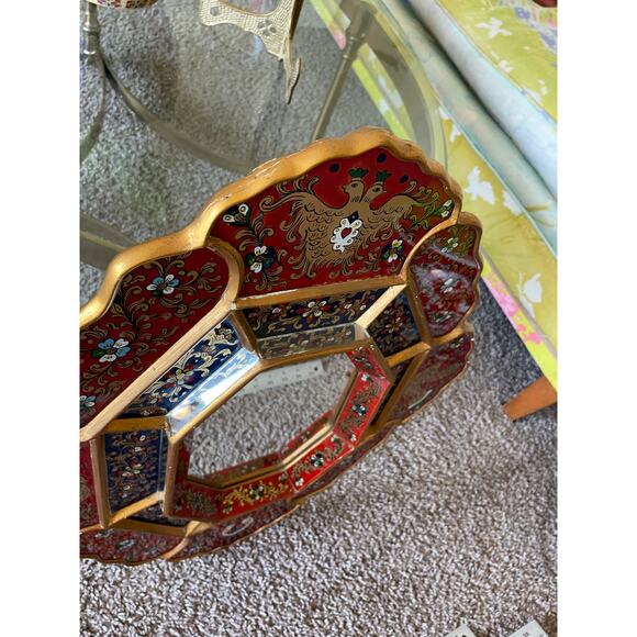 Peruvian Wall Mirror Octagonal Wood Frame Reverse Glass Painting birds flowers - Picture 9 of 16
